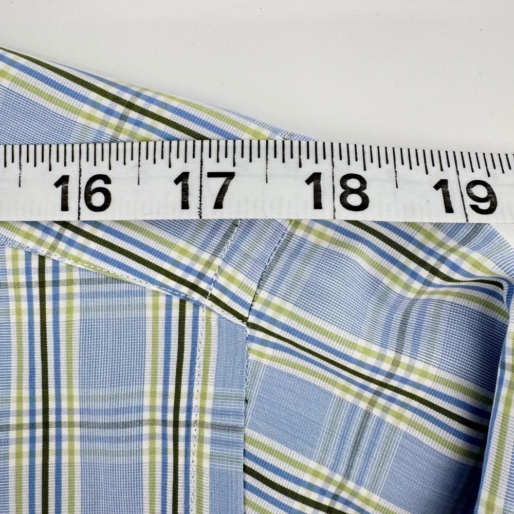 Turnbull Asser Bespoke Mens Blue Green‎ Plaid Dress Shirt Neck 15